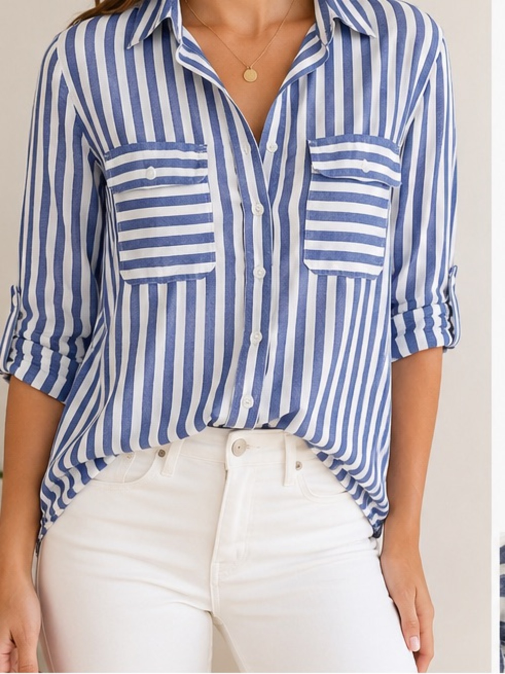 Blue & White Striped Button-Down Shirt